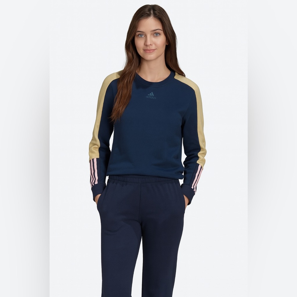 Adidas Dark Blue Crewneck Sweatshirt with tan and pink detail